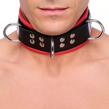   Bőr nyaklánc 3 piros D-gyűrűvel – stílusos kiegészítő