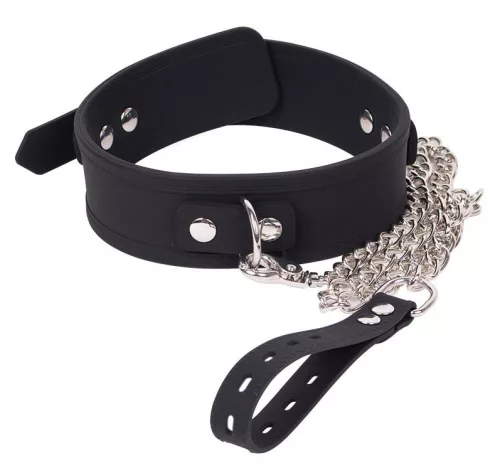 Silicone Collar and Leash Adjustable Black BDSM Set