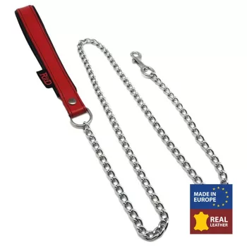 Prémium bőr fogantyús póráz - 1 m, piros