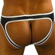 Elegáns fekete-fehér neopréne jockstrap intim élményekhez