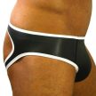 Elegáns fekete-fehér neopréne jockstrap intim élményekhez