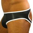 Elegáns fekete-fehér neopréne jockstrap intim élményekhez
