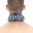 Bőr nyakörv - párnázott - 3 D gyűrű - Fekete/Kék - 8