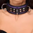 Leather Necklace 3 D-Rings Adjustable 38-52cm Purple Black