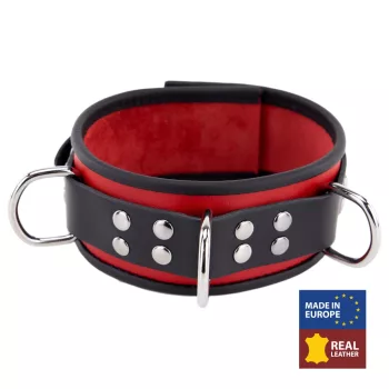 Bőrnyaklánc 3 karika – vörös-fekete design