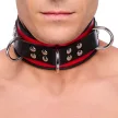 Leather Collar 3 Rings Adjustable 38-52cm Red Black