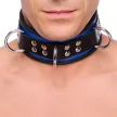 Leather Necklace Collar 3 D-rings Blue Black