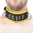 Leather Necklace with 3 D-Rings Black Yellow