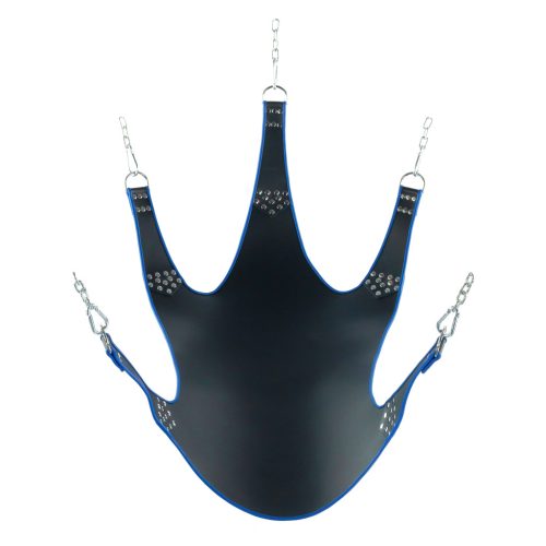 5 pontos bőr heveder – stílusos fekete-kék rögzítő rendszer