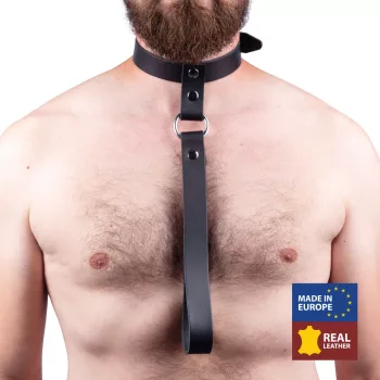 Bőr nyakörv rövid pórázzal – stílusos kiegészítő