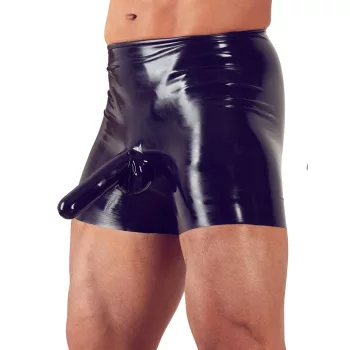 Hosszú latex boxeralsó pénisz- és anális hüvelyekkel
