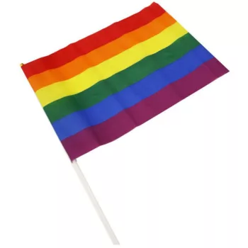 Rainbow Flag with 60cm Handle 20 x 28cm Polyester