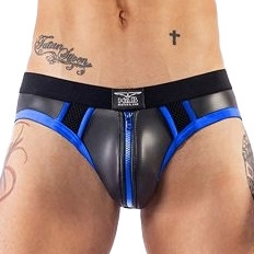 Mr B Neoprene Jockstrap – prémium férfi alsónemű (fekete-kék)