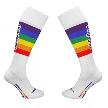 Pride Football – fehér szivárványos magas zoknik