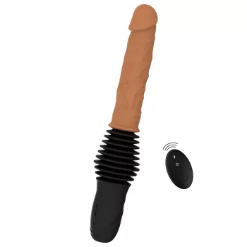   Dildo dublu cu mișcare thrusting 18 cm insertabil silicon 10 moduri vibrație USB