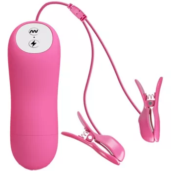   Baile Nipple Clamps Vibrating 12 Modes 3 Electroshock Levels Fuchsia