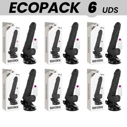 ECOPACK 6 DB - BASECOCK REALISZTIKUS VIBRÁTOR TÁVIRÁNYÍTÓVAL FEKETE HERÉKKEL 19,5 CM -O- 4 CM