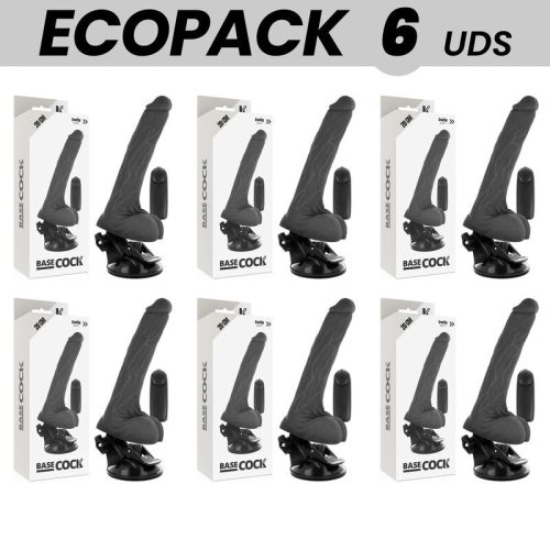 ECOPACK 6 DB - BASECOCK REALISZTIKUS FEKETE TÁVIRÁNYÍTÓS VIBRÁTOR HERÉKKEL 20 CM -O- 4 CM