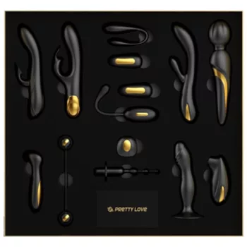   Pretty Love Kit Deluxe 12 jucării vibrator licking sucțiune telecomandă USB aur 18K