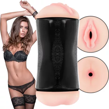 Jamyjob Double Hole Masturbator Textured Sleeve 15 cm