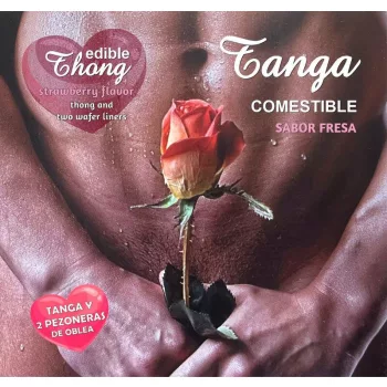   HOTFLOWERS - Férfi tanga + 2 eper wafert tartalmazó mellbimbó