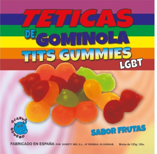 DIABLO GOLOSO - FRUIT FLAVOR GLITTER TITS GUMMY BOX 6 SZÍNEK ÉS ÍZEK LGBT MADE IS SPAIN /e