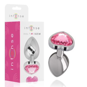 INTENSE – fém anál plug, pink szív, M méret