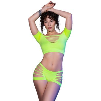 CHILIROSE - érzéki zöld top és short szett S/M méretben