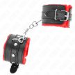 KINK - PRÉMIUM SZŐRMÉVEL BÉLELT CSUKLÓSZORÍTÓK PIROS, FEKETE ÖVVEL, ÁLLÍTHATÓ 17-29 CM X 6 - 2