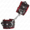 KINK - SZŐRMÉVEL BÉLELT CSUKLÓSZORÍTÓK PIROS / FEKETE ÁLLÍTHATÓ 17-29 CM X 6 CM - 2