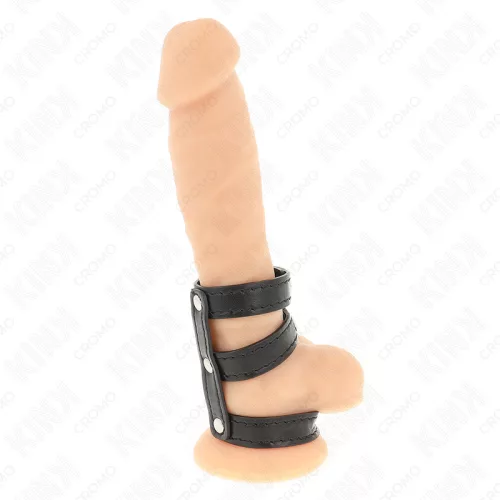 Kink Triple Leather Cock Ring Adjustable Pressure Closure