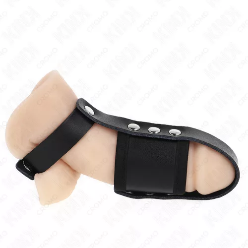 Kink Leather Cock Ring Adjustable Ball Divider Strap Black