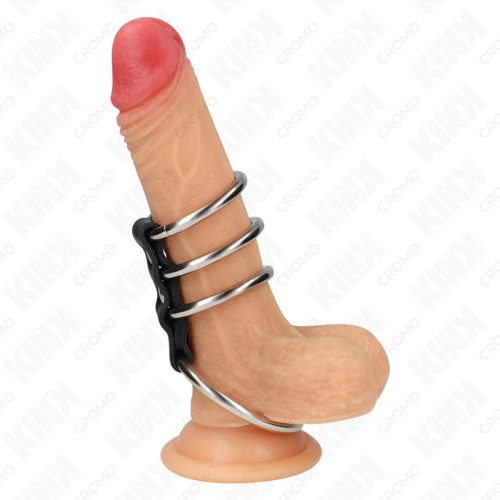 KINK - fém péniszgyűrűk bőr összekötővel (3,7-5 cm)