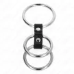 Kink Triple Metal Cock Ring Adjustable 3.7 to 5 cm Leather Strap