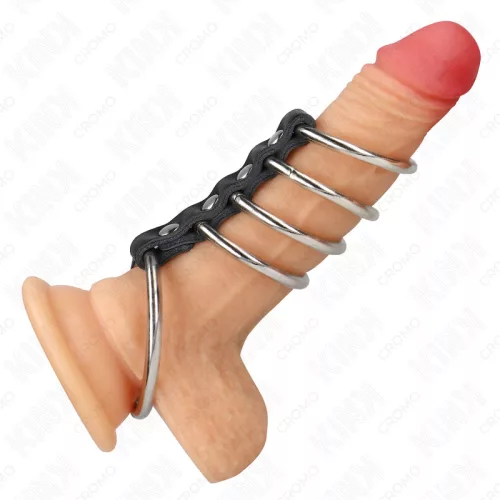 Kink Cock Ring Set Metal Leather Connected 3.7-5 cm