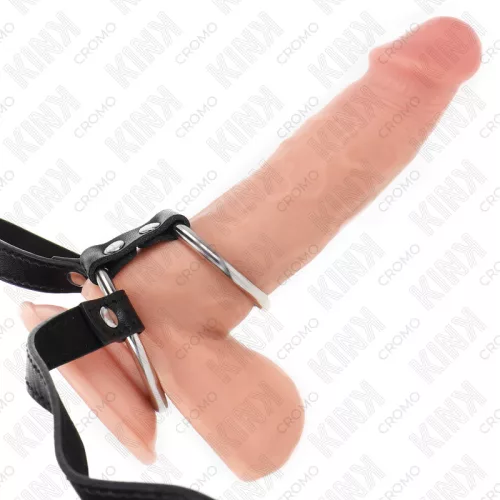 Kink Double Metal Cock Ring Adjustable 3.8 to 5 cm with Leather Belt 112 cm