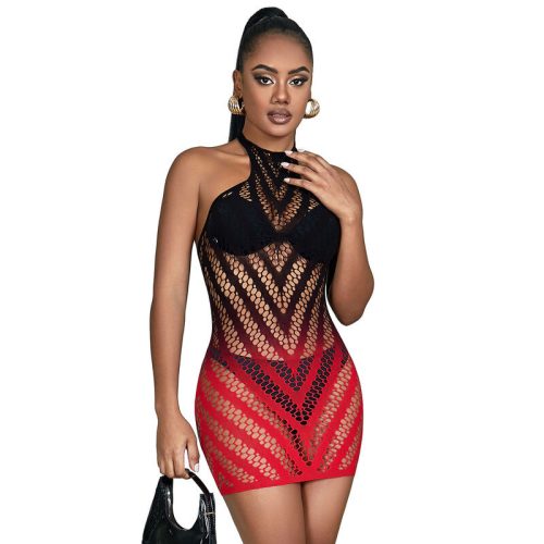 SUBBLIME - 952242 PIROS ÉS FEKETE DEGRADÁLT ELASZTIKUS HÁLÓS BODYSTOCKING EGY MÉRETBEN