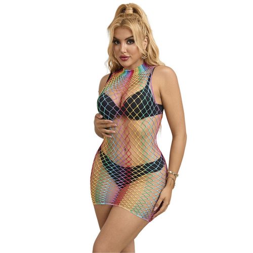 SUBBLIME - 952433 SZIVÁRVÁNYOS, MAGAS NYAKÚ, UJJATLAN, HÁLÓS BODYSTOCKING EGY MÉRETBEN