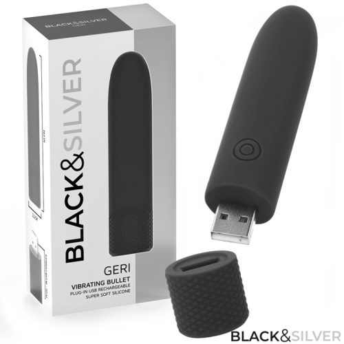 BLACK&SILVER - GERI USB ÚJRATÖLTHETŐ VIBRÁLÓ GOLYÓ 8 REZGÉS FEKETE 10 X 2.2 CM