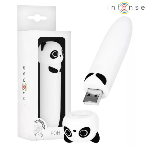 Intense Vibrator bullet cu vibrații puternice USB reîncărcabil 10 cm negru panda