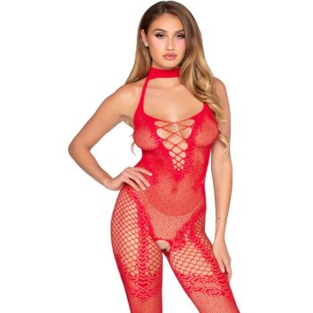 LEG AVENUE – Pánt nélküli bodystocking vörös színben