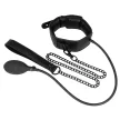Fetish Submissive Bondage Inflatable Strangling Collar Adjustable Pressure Vegan Leather Black